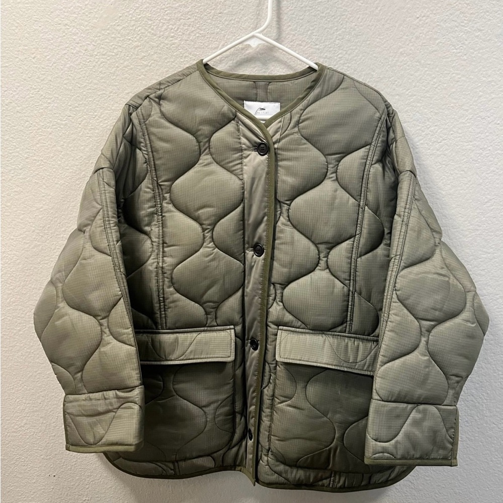 NWT Oak + Fort Women’s Green Khaki Quilted Jacket Size S